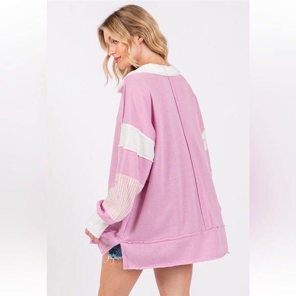 13 Striped Contrast Collared Pullover Sweatshirt - Picture 6 of 7